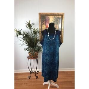 Women's Shift Dress XL Blue Geometric Print Sleeveless Modern Bold Round Neck